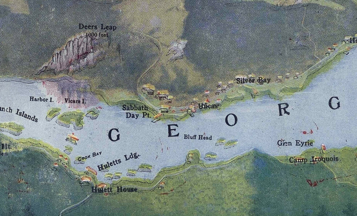 1918 Panoramic Map of Lake George New York