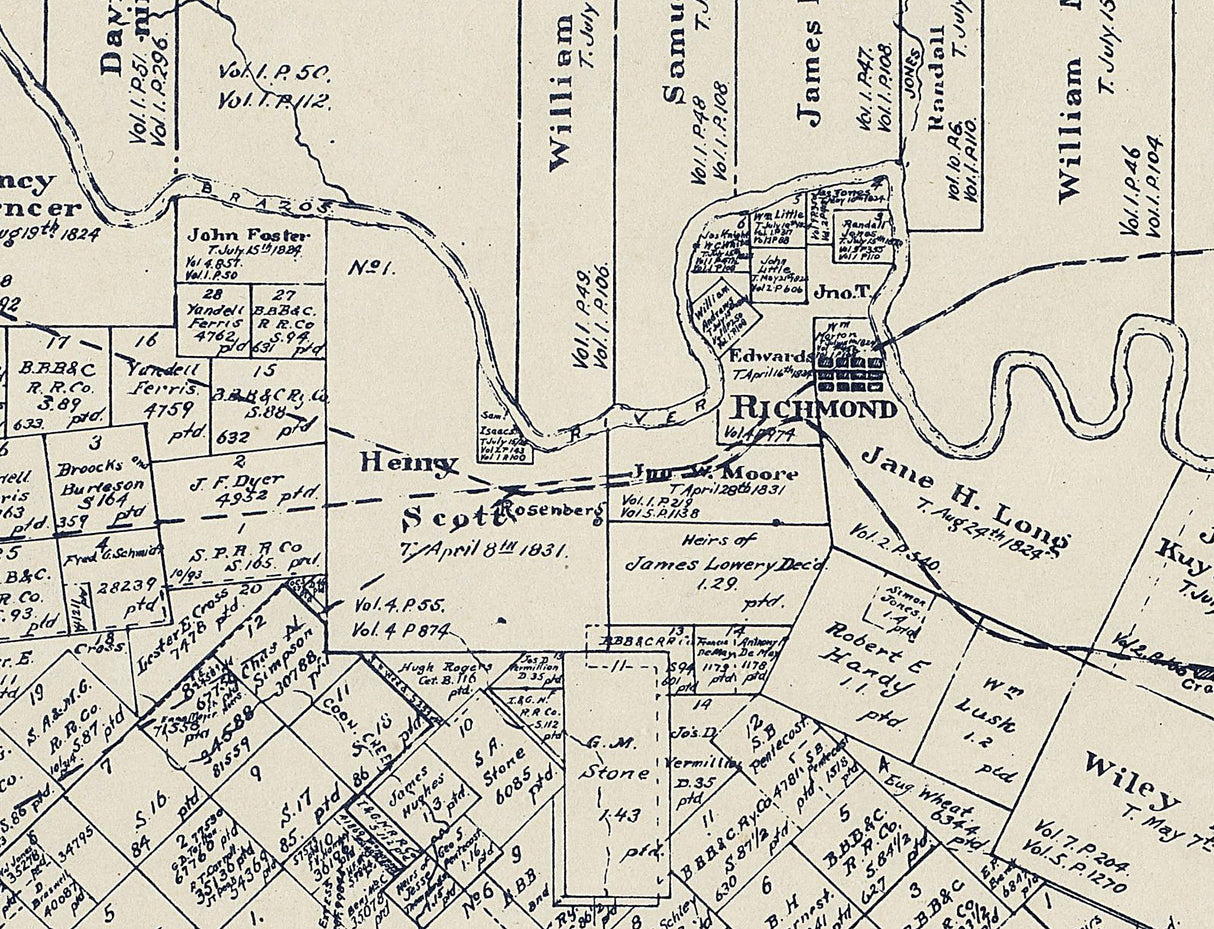 1914 Farm Line Map of Fort Bend County Texas