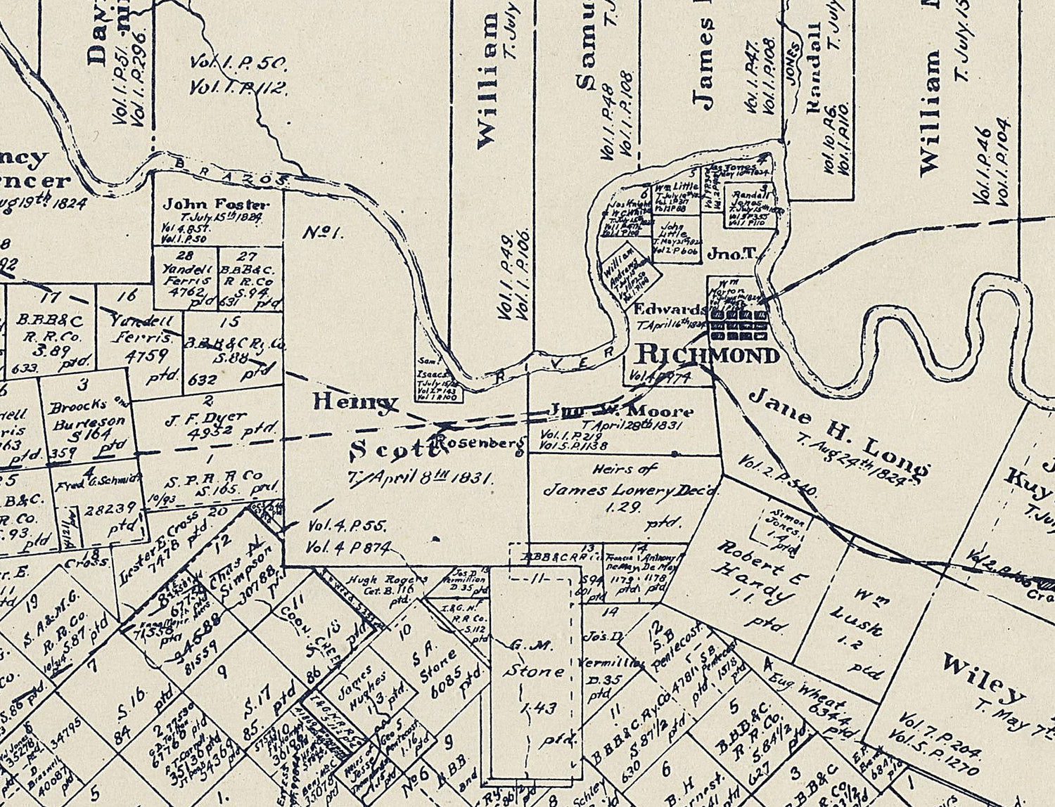 1914 Farm Line Map of Fort Bend County Texas