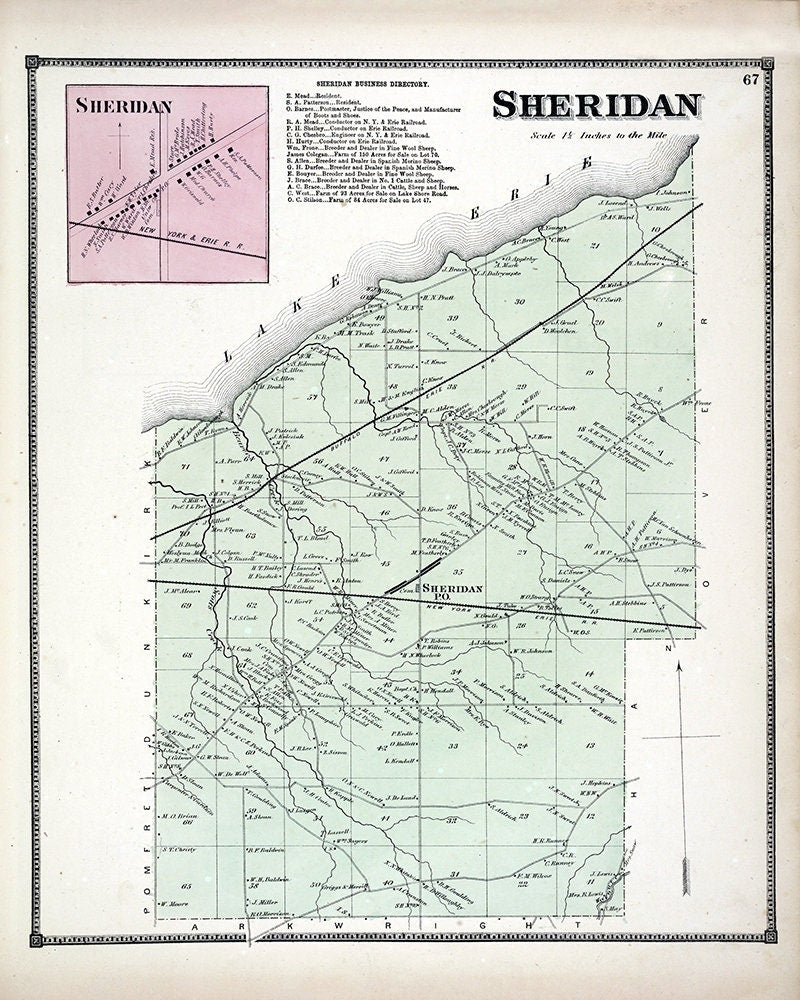 1867 Map of Sheridan Township Chautauqua County New York