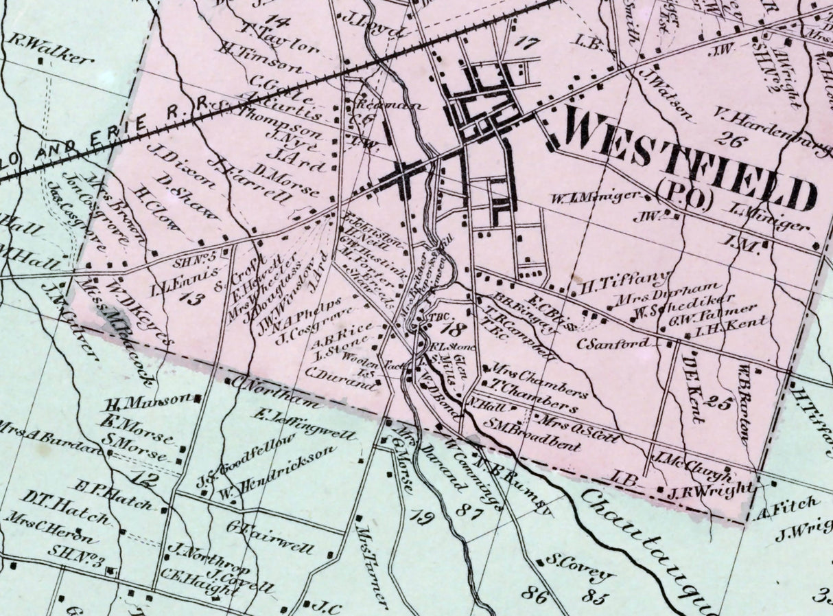 1867 Map of Westfield Township Chautauqua County New York