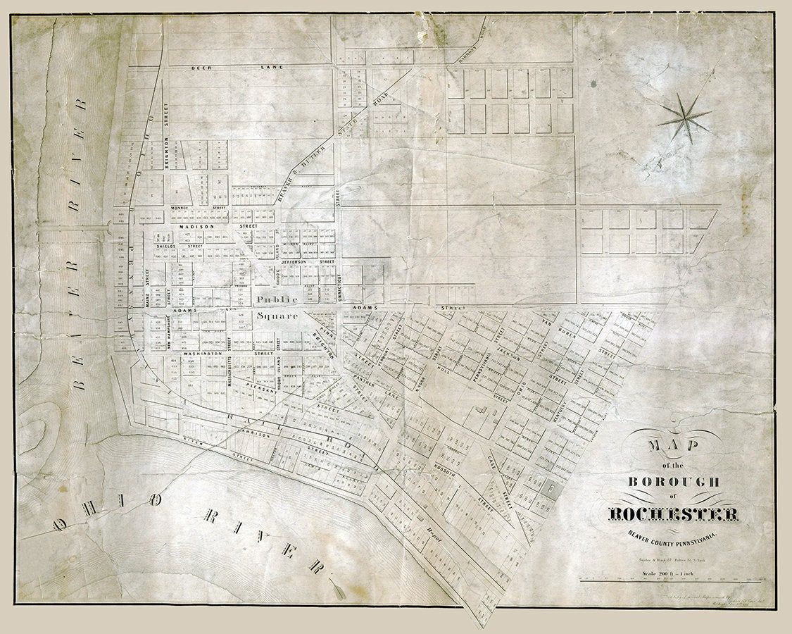 1851 Map of Rochester Beaver County Pennsylvania