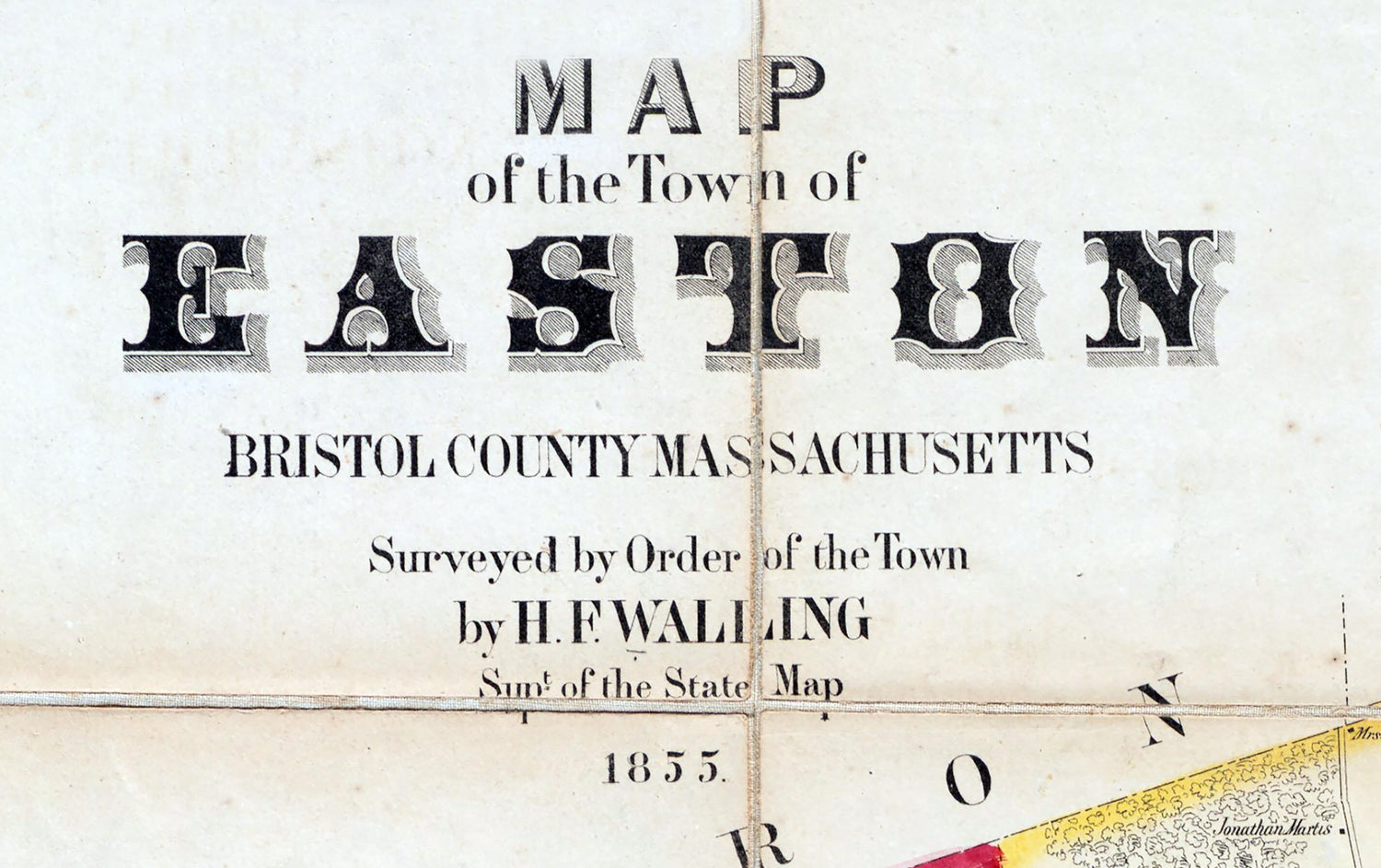 1855 Town Map of Easton Bristol County Massachusetts