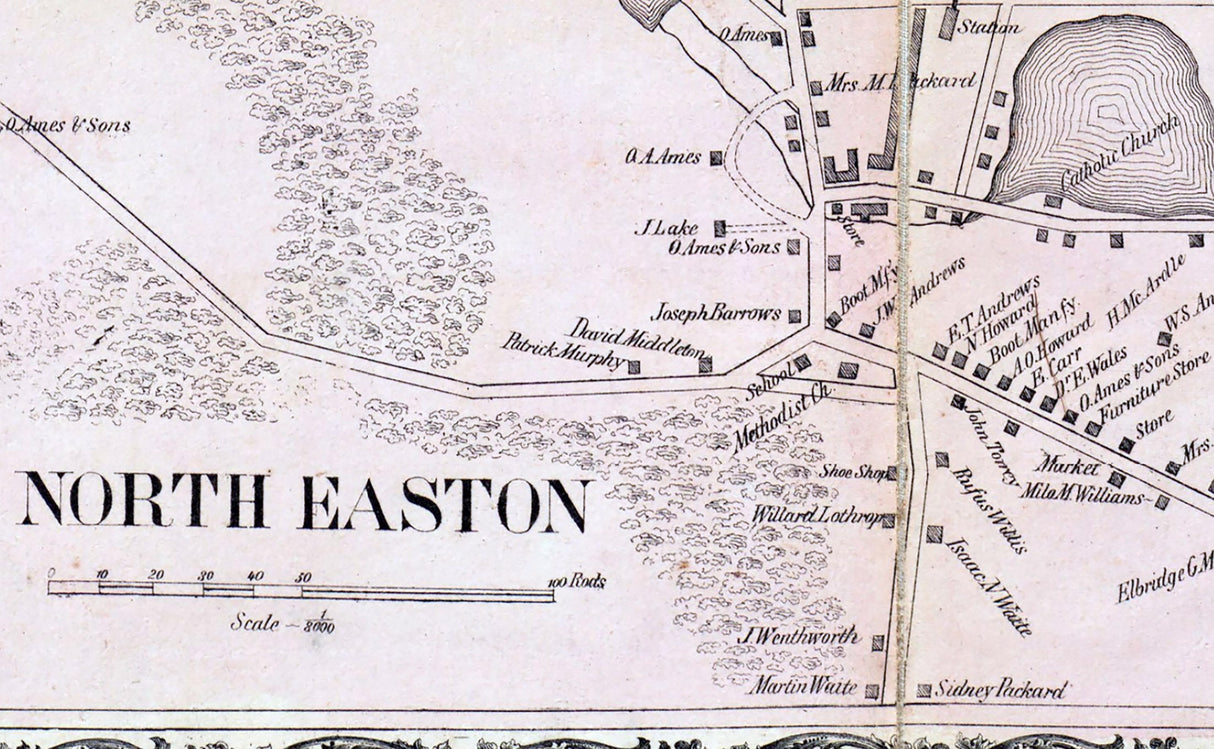1855 Town Map of Easton Bristol County Massachusetts
