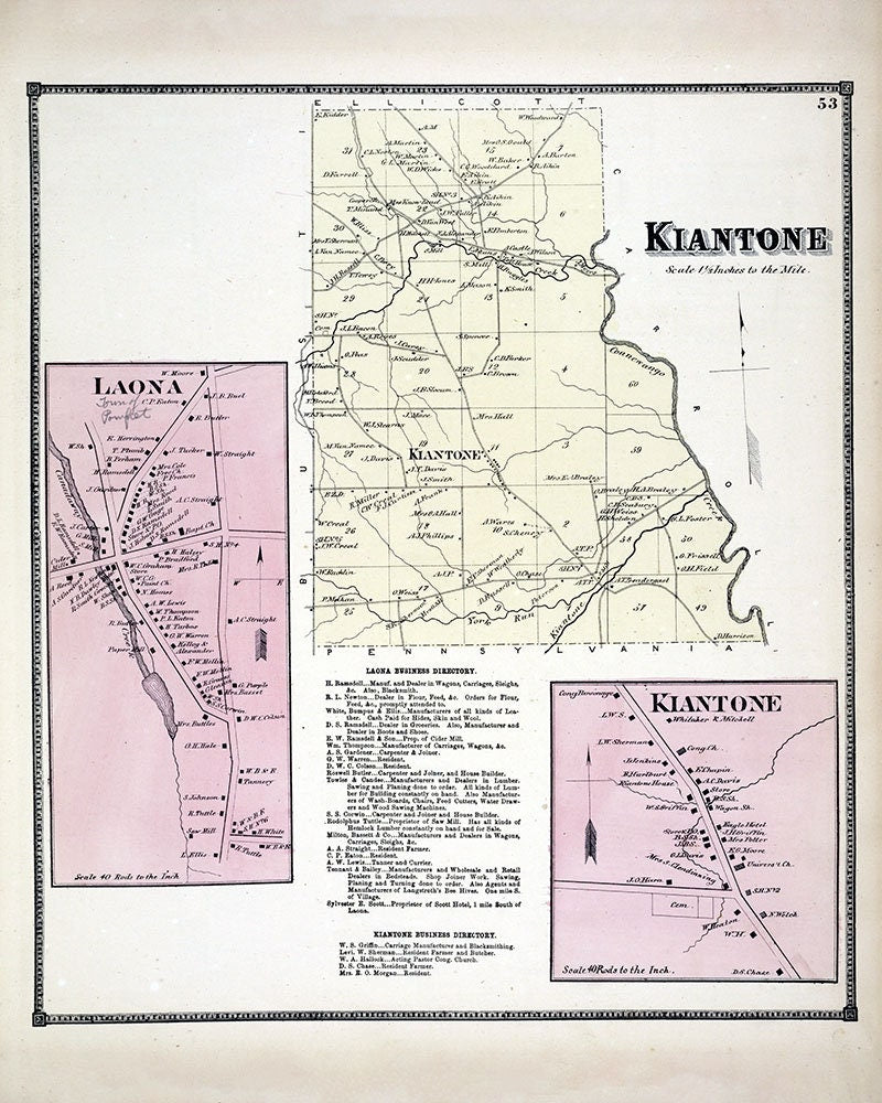 1867 Map of Kiantone Township Chautauqua County New York