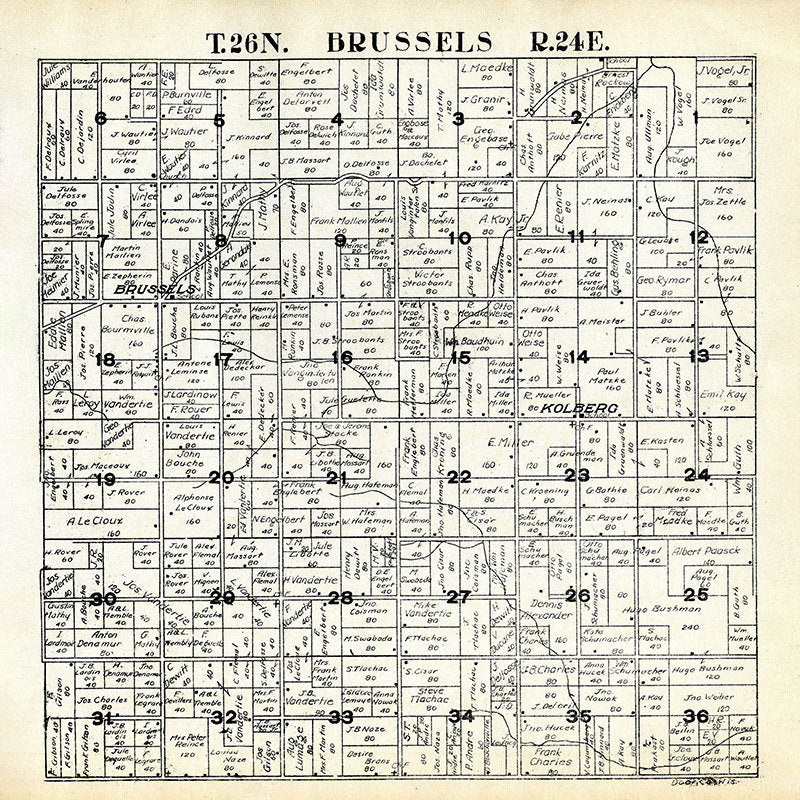 1917 Map of Brussels Township Door County Wisconsin