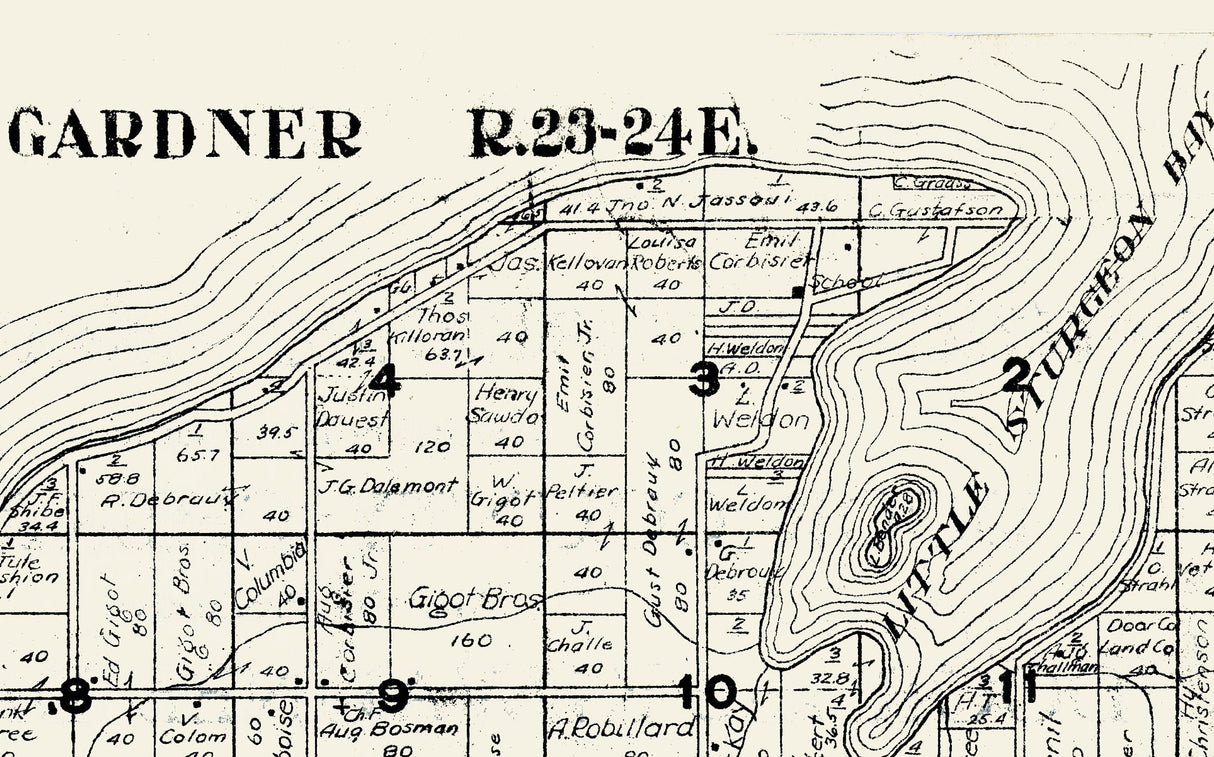1917 Map of Gardner Township Door County Wisconsin