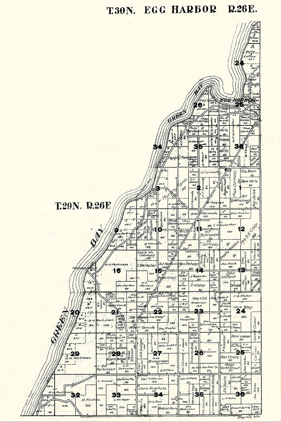 1917 Map of Egg Harbor Township Door County Wisconsin