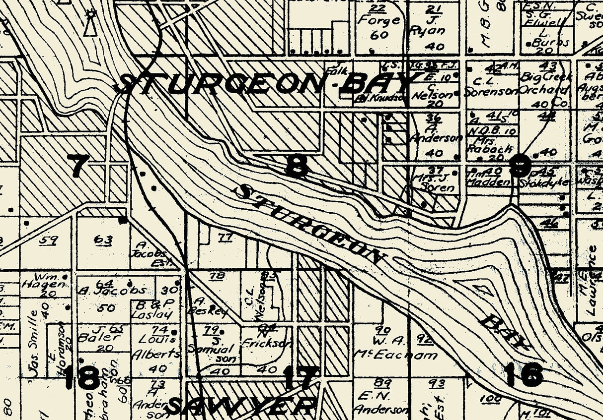 1917 Map of Sturgeon Bay Township Door County Wisconsin