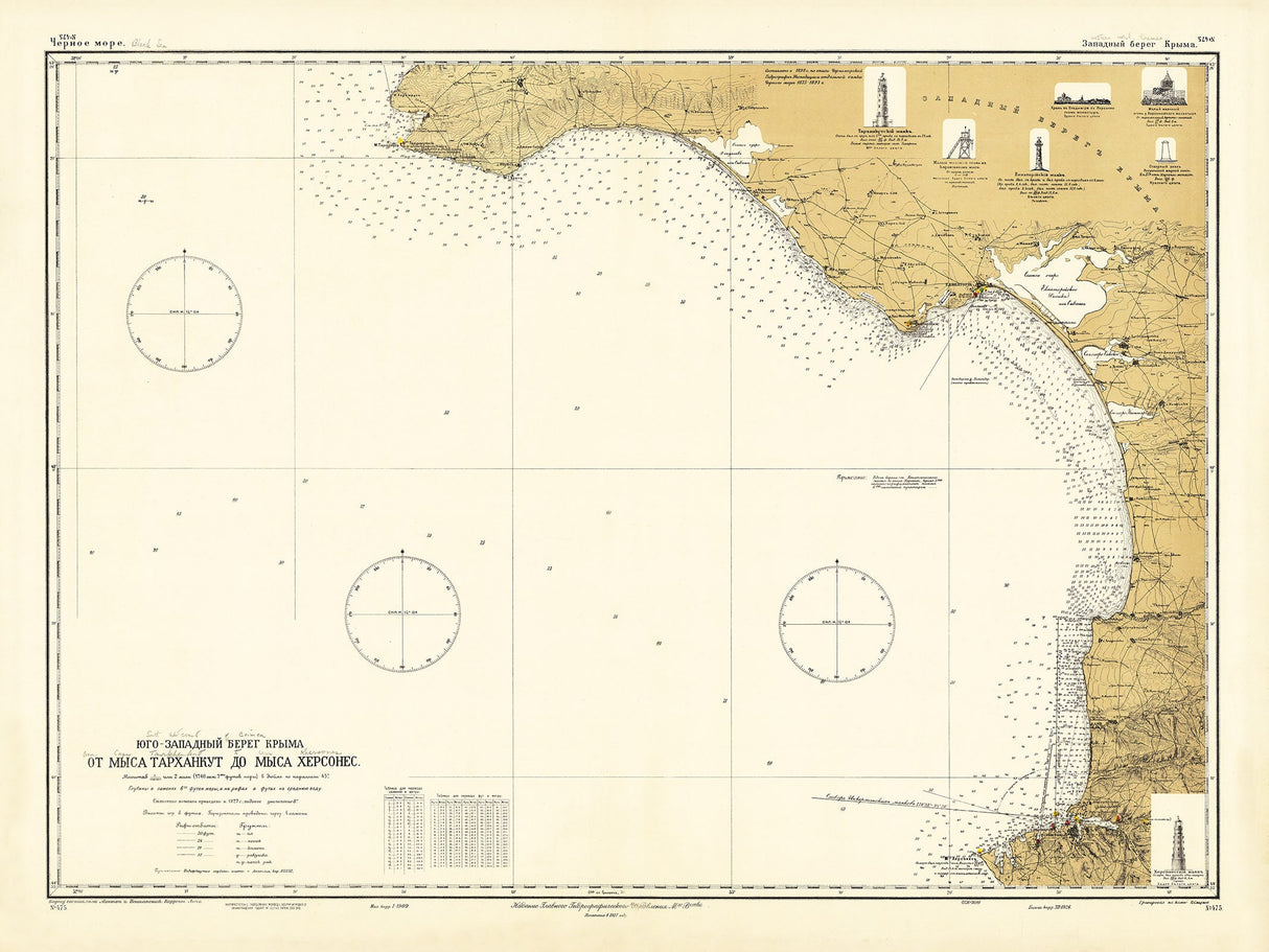 1927 Nautical Map of the Black Sea Crimea Southwestern Coast