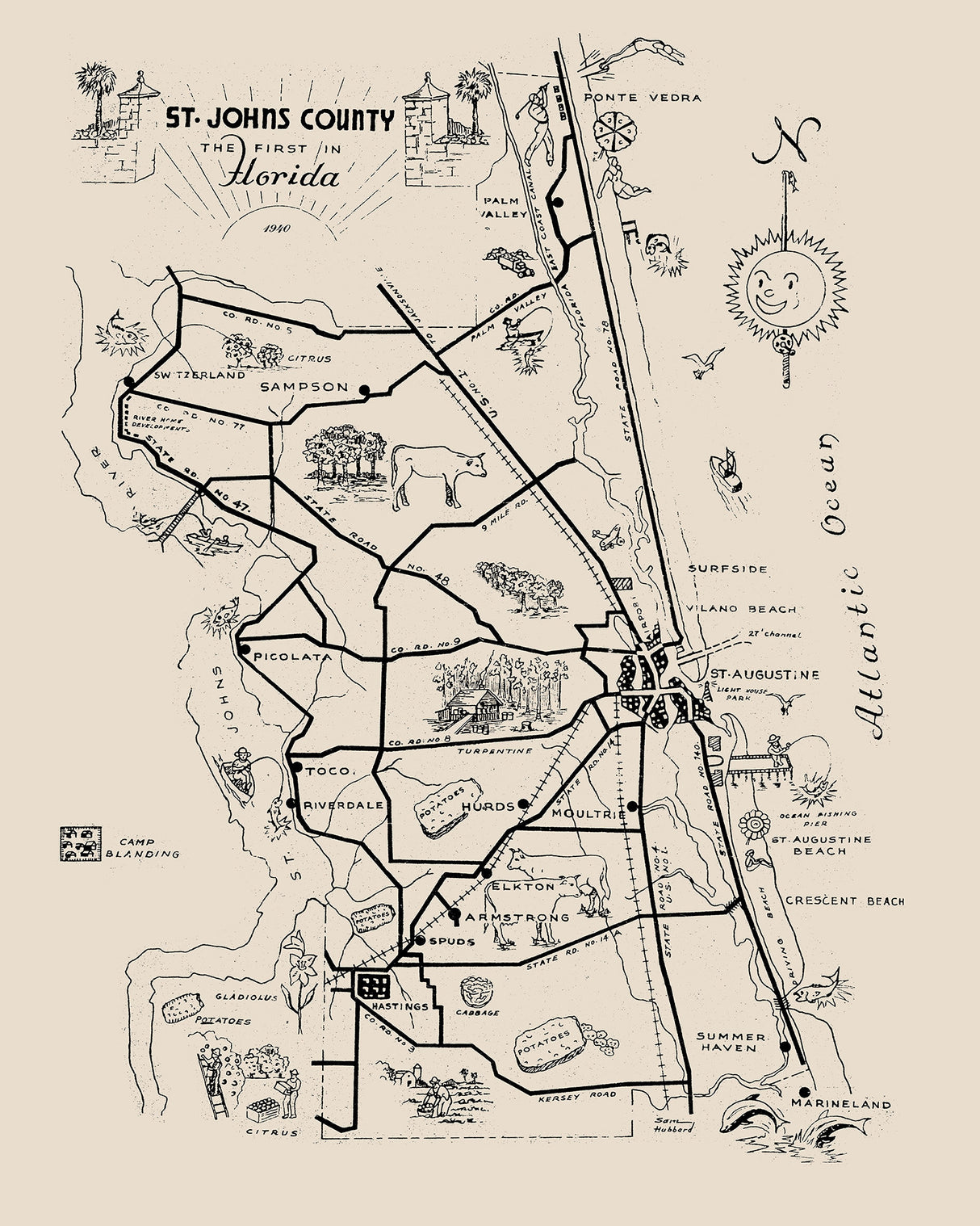 1940 Map of Saint Johns County Florida