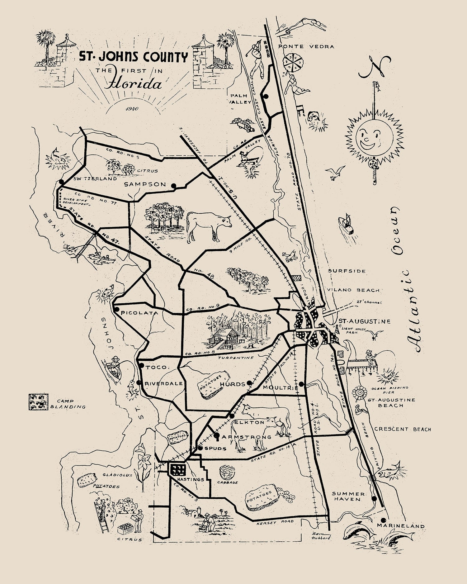 1940 Map of Saint Johns County Florida
