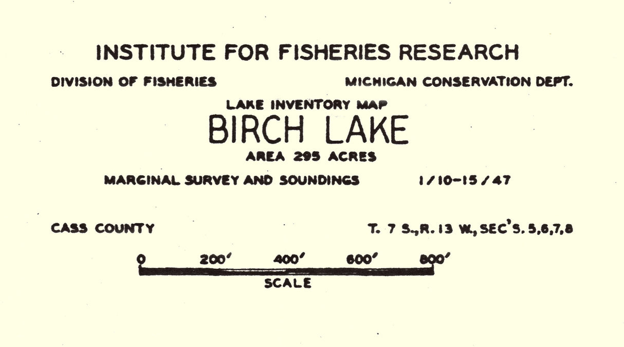 1947 Map of Birch Lake Cass County Michigan
