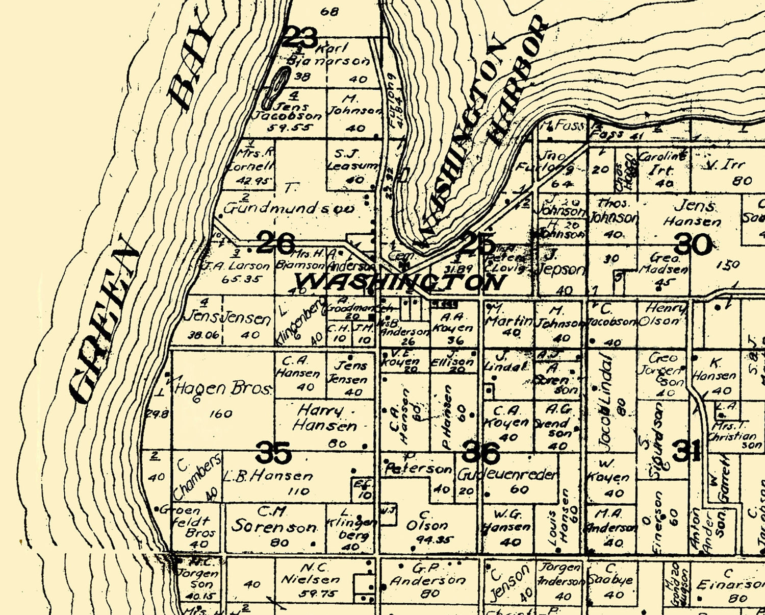 1917 Map of Washington Township Door County Wisconsin