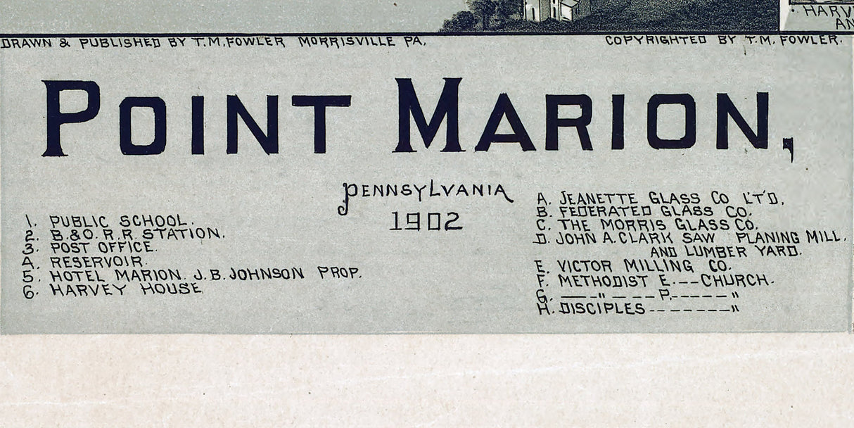 1902 Panoramic Map of Point Marion Pennsylvania Fayette County