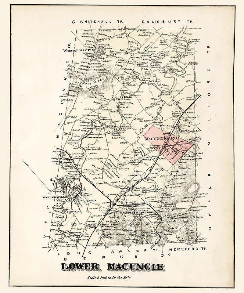 1876 Map of Lower Macungie Township Lehigh County Pennsylvania