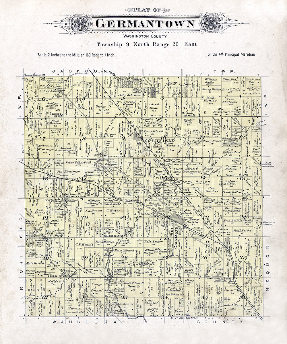 1915 Map of Germantown Township Washington County Wisconsin