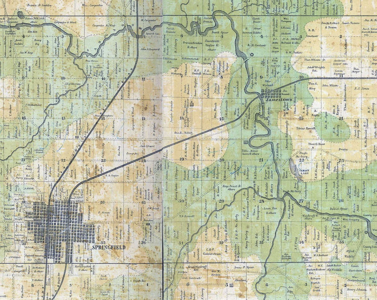 1858 Farm Line Map of Sangamon County Illinois