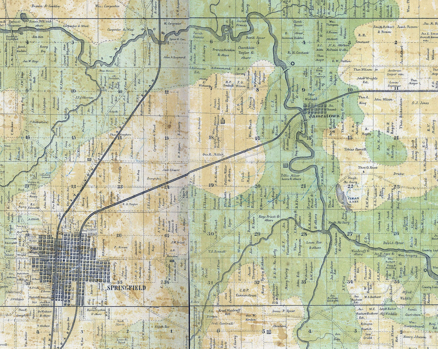 1858 Farm Line Map of Sangamon County Illinois