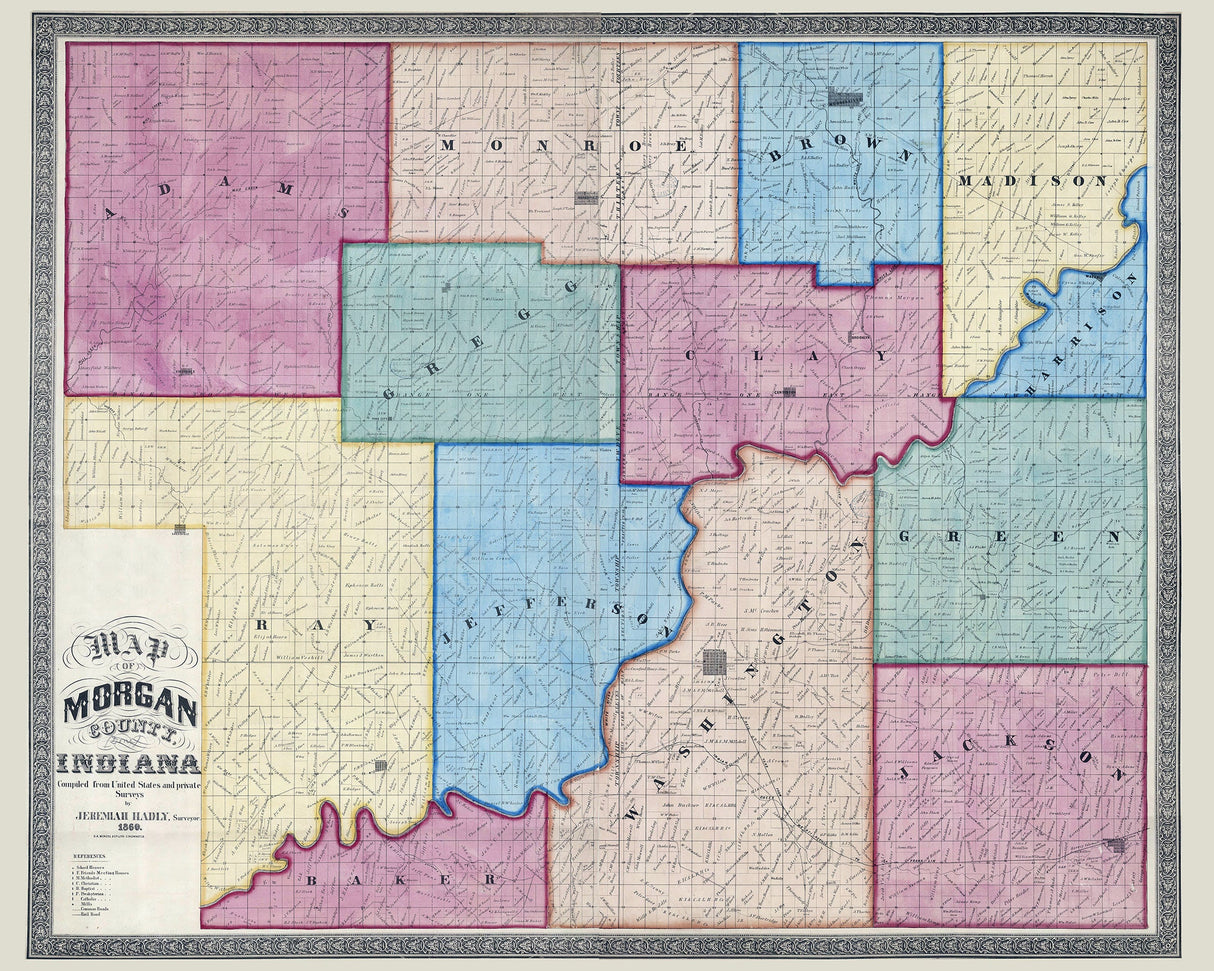 1860 Farm Line Map of Morgan County Indiana