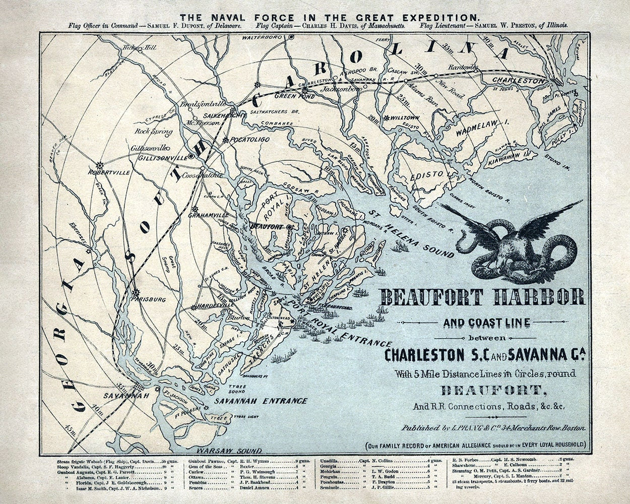 1861 Map of Beaufort Harbor Charleston to Savanna