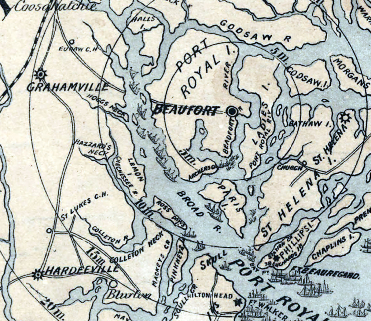 1861 Map of Beaufort Harbor Charleston to Savanna