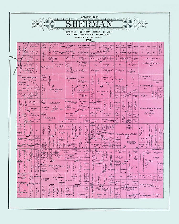 1900 Map of Sherman Township Osceola County Michigan