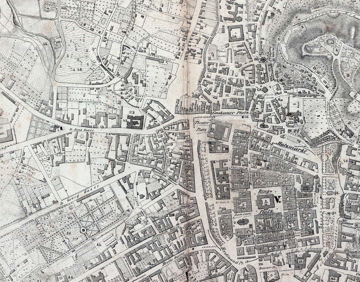 1844 Town Map of Lemberg Galicia Austria Hungary Ukraine