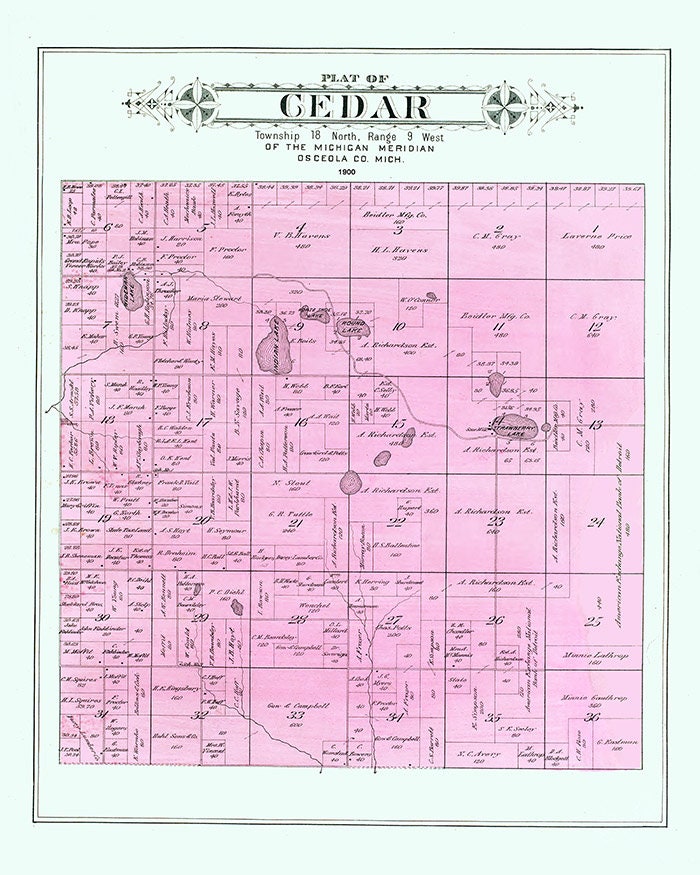 1900 Map of Cedar Township Osceola County Michigan
