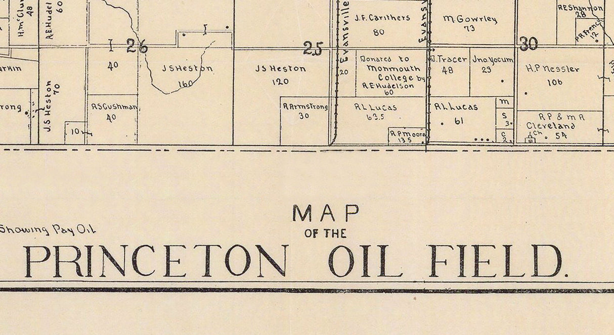 1891 Farm Line Map of The Princeton Oil Field Gibson County Indiana