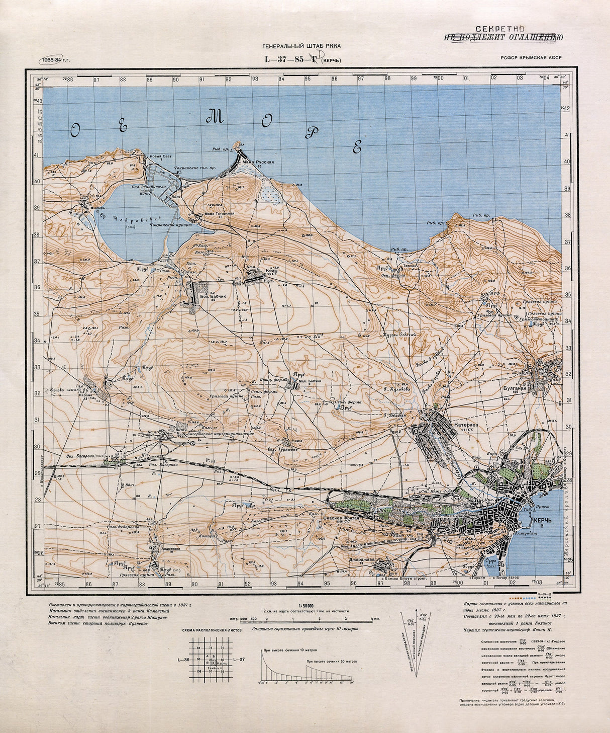 1933 Map of Kerch Crimea Ukraine