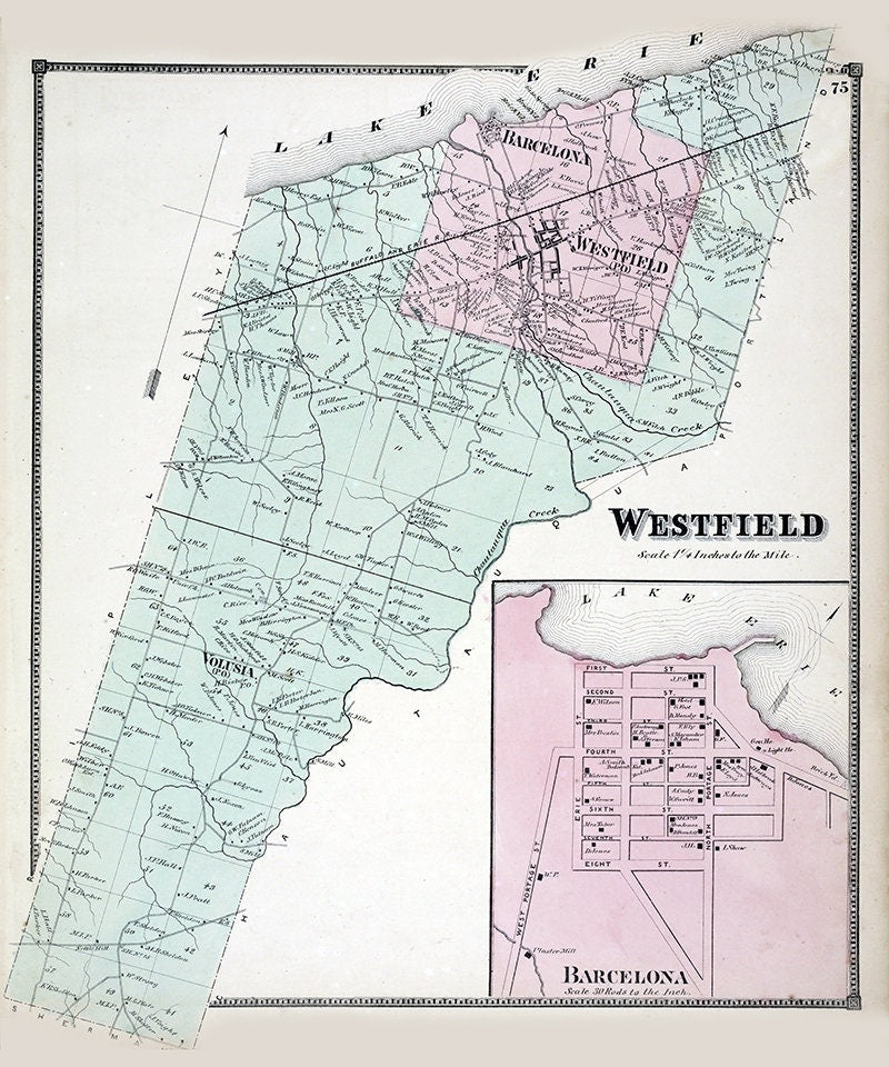 1867 Map of Westfield Township Chautauqua County New York