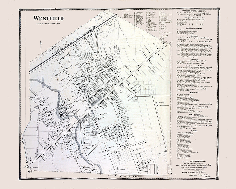 1867 Town Map of Westfield Chautauqua County New York
