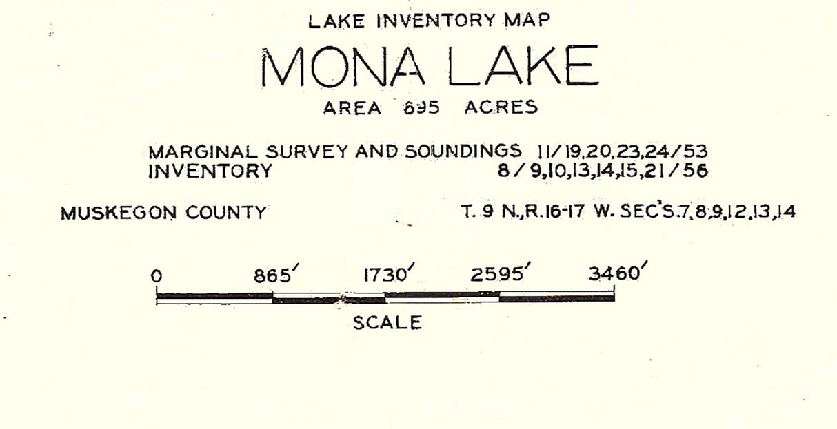 1953 Map of Mona Lake Muskegon County Michigan