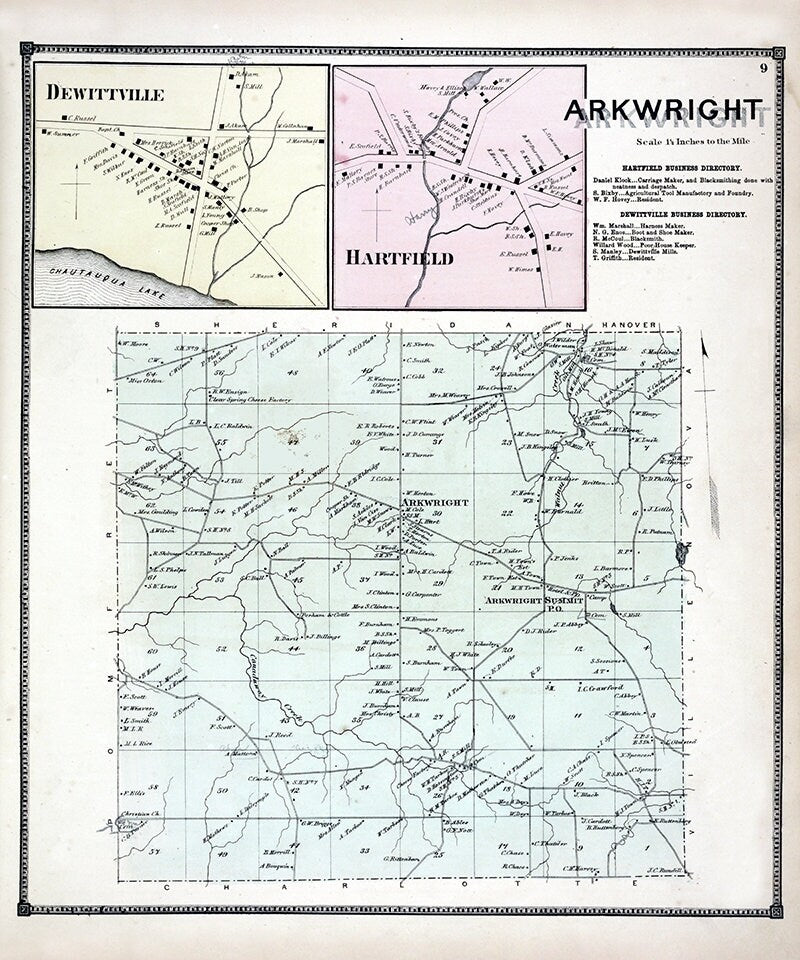 1867 Map of Arkwright Township Chautauqua County New York