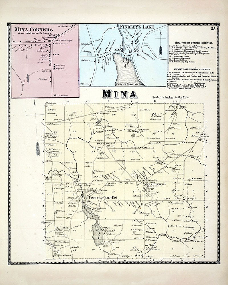 1867 Map of Mina Township Chautauqua County New York