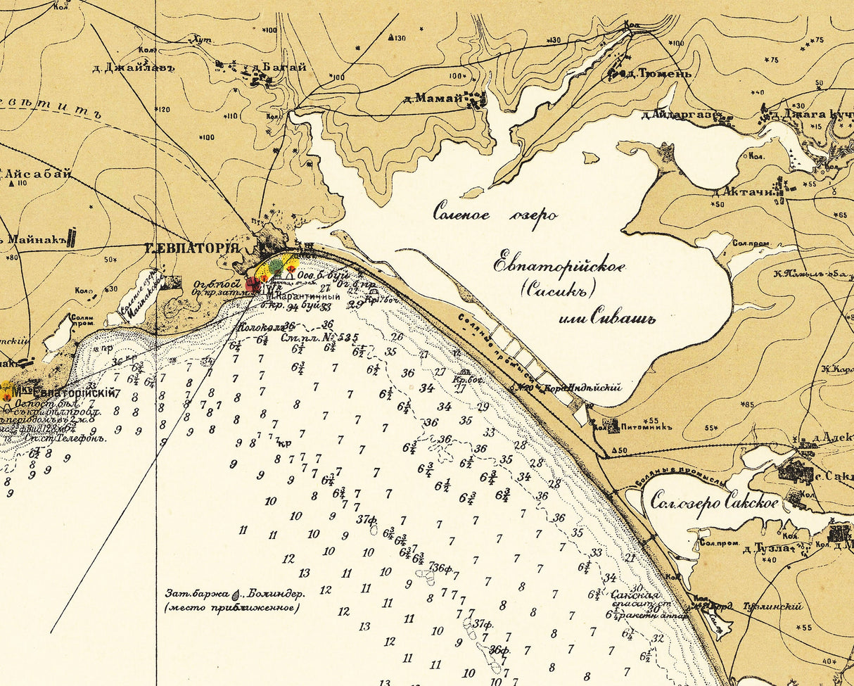 1927 Nautical Map of the Black Sea Crimea Southwestern Coast