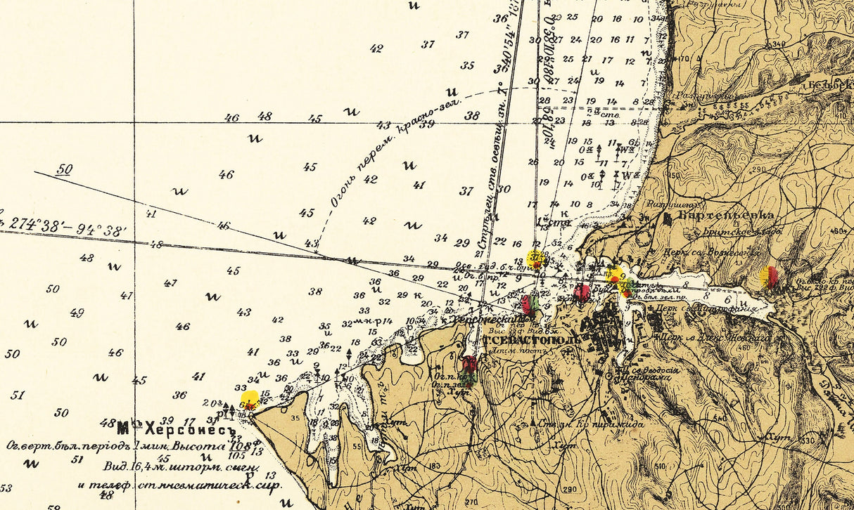 1927 Nautical Map of the Black Sea Crimea Southwestern Coast