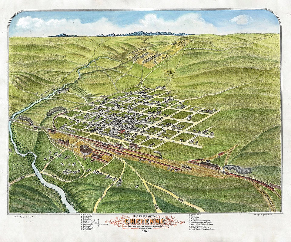 1870 Panoramic Map of Cheyenne Laramie County Wyoming