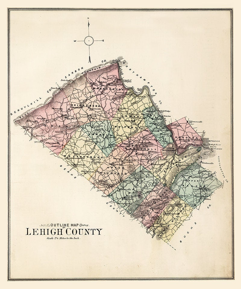 1876 Map of Lehigh County Pennsylvania