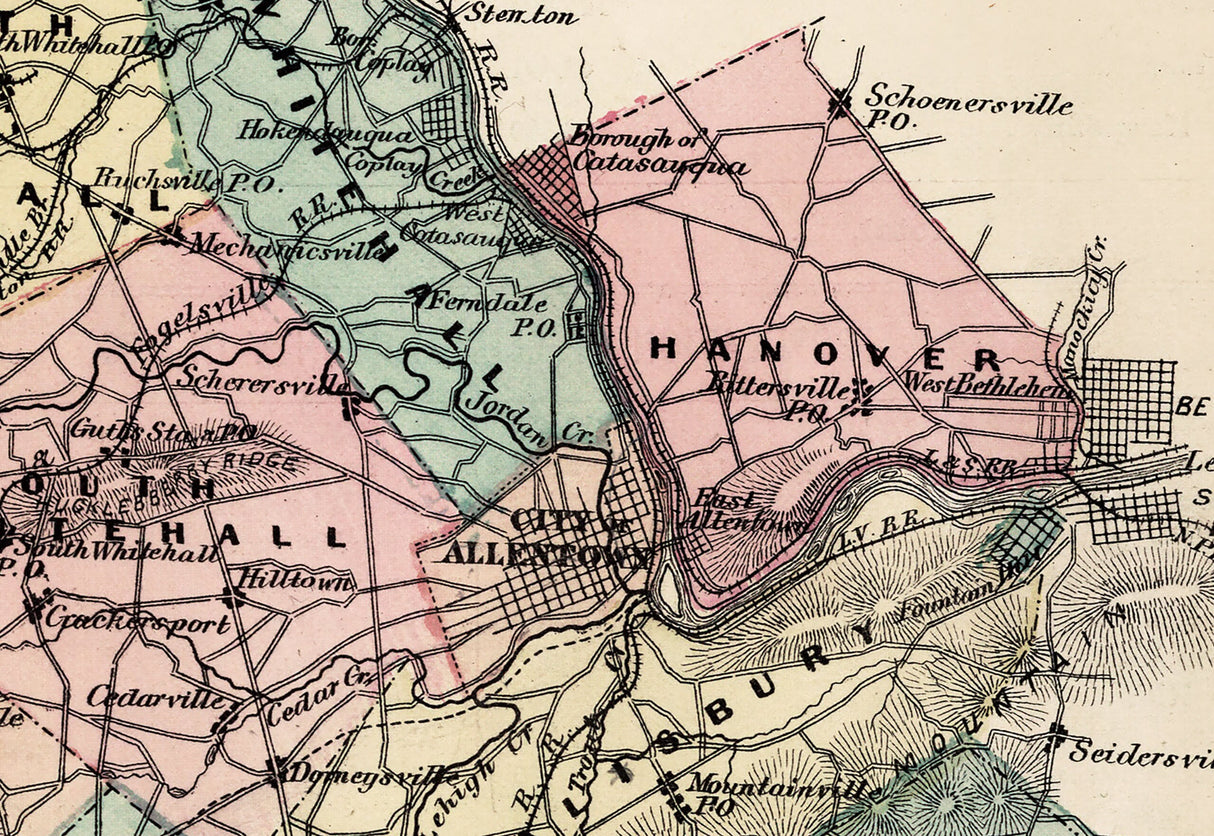 1876 Map of Lehigh County Pennsylvania
