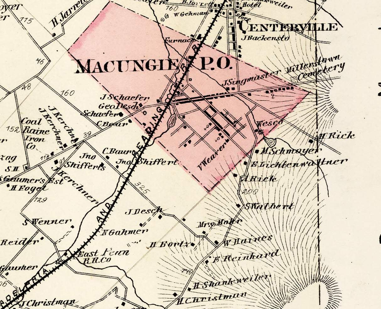 1876 Map of Lower Macungie Township Lehigh County Pennsylvania