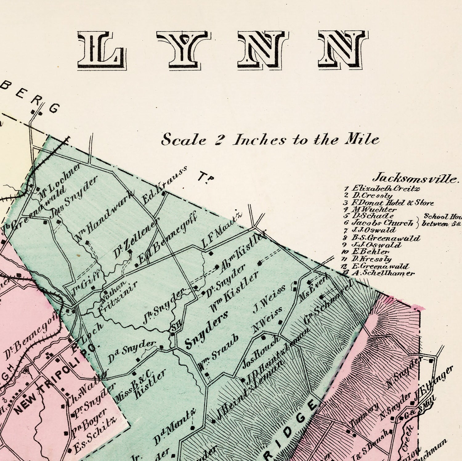 1876 Map of Lynn Township Lehigh County Pennsylvania