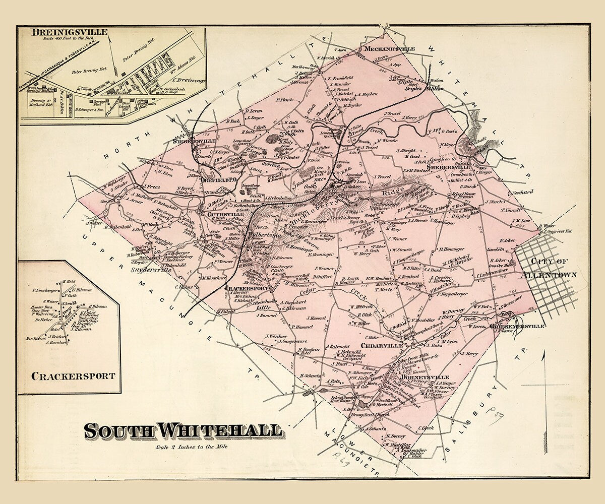1876 Map of South Whitehall Township Lehigh County Pennsylvania