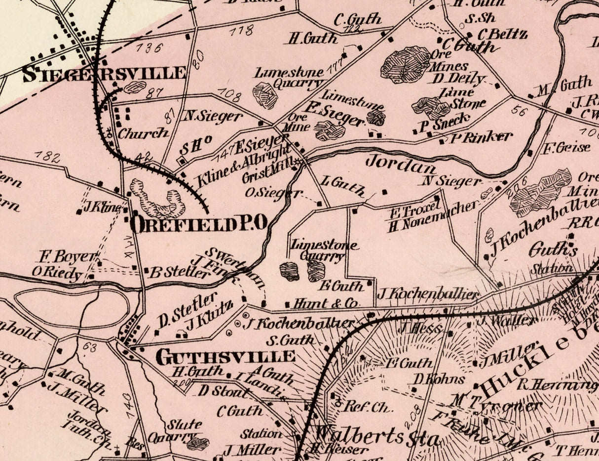 1876 Map of South Whitehall Township Lehigh County Pennsylvania