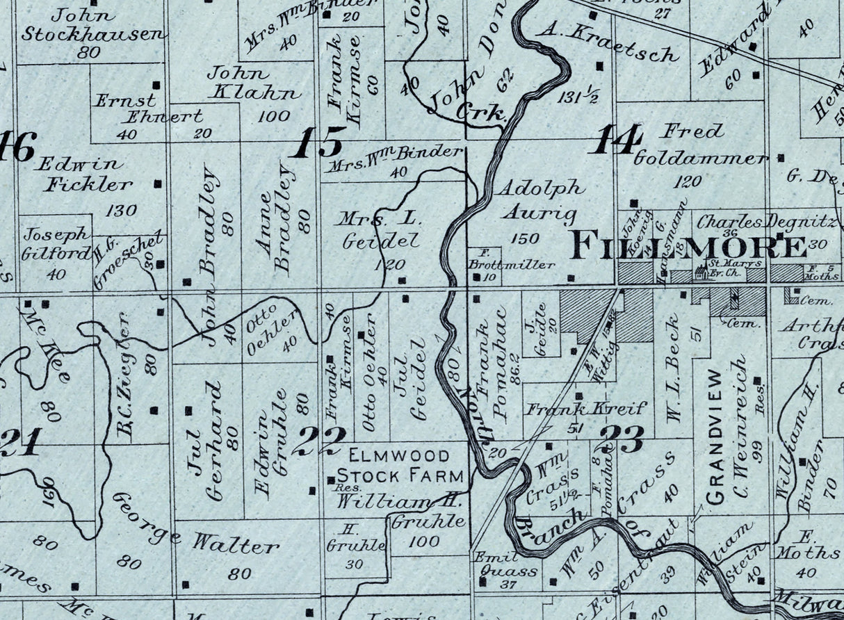 1915 Map of Farmington Township Washington County Wisconsin