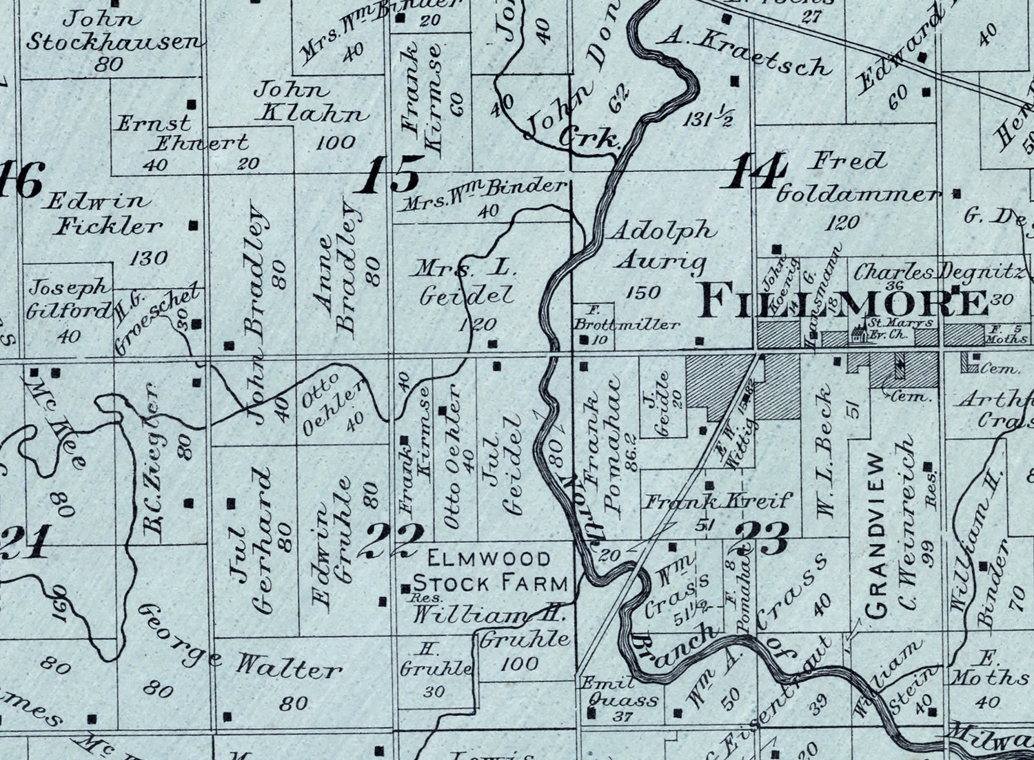 1915 Map of Farmington Township Washington County Wisconsin