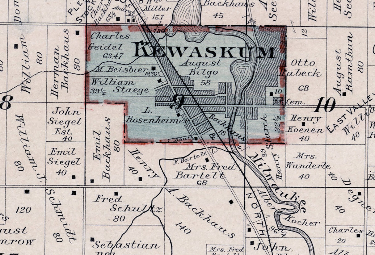 1915 Map of Kewaskum Township Washington County Wisconsin