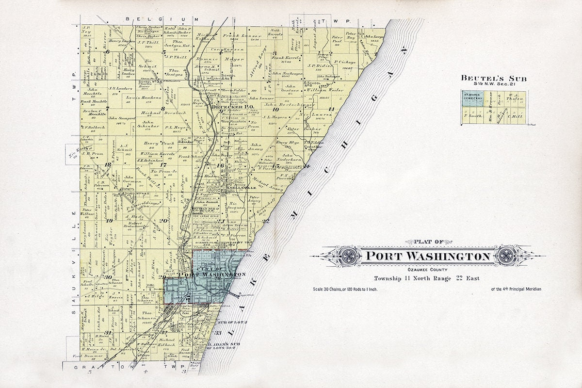 1915 Map of Port Washington Township Ozaukee County Wisconsin