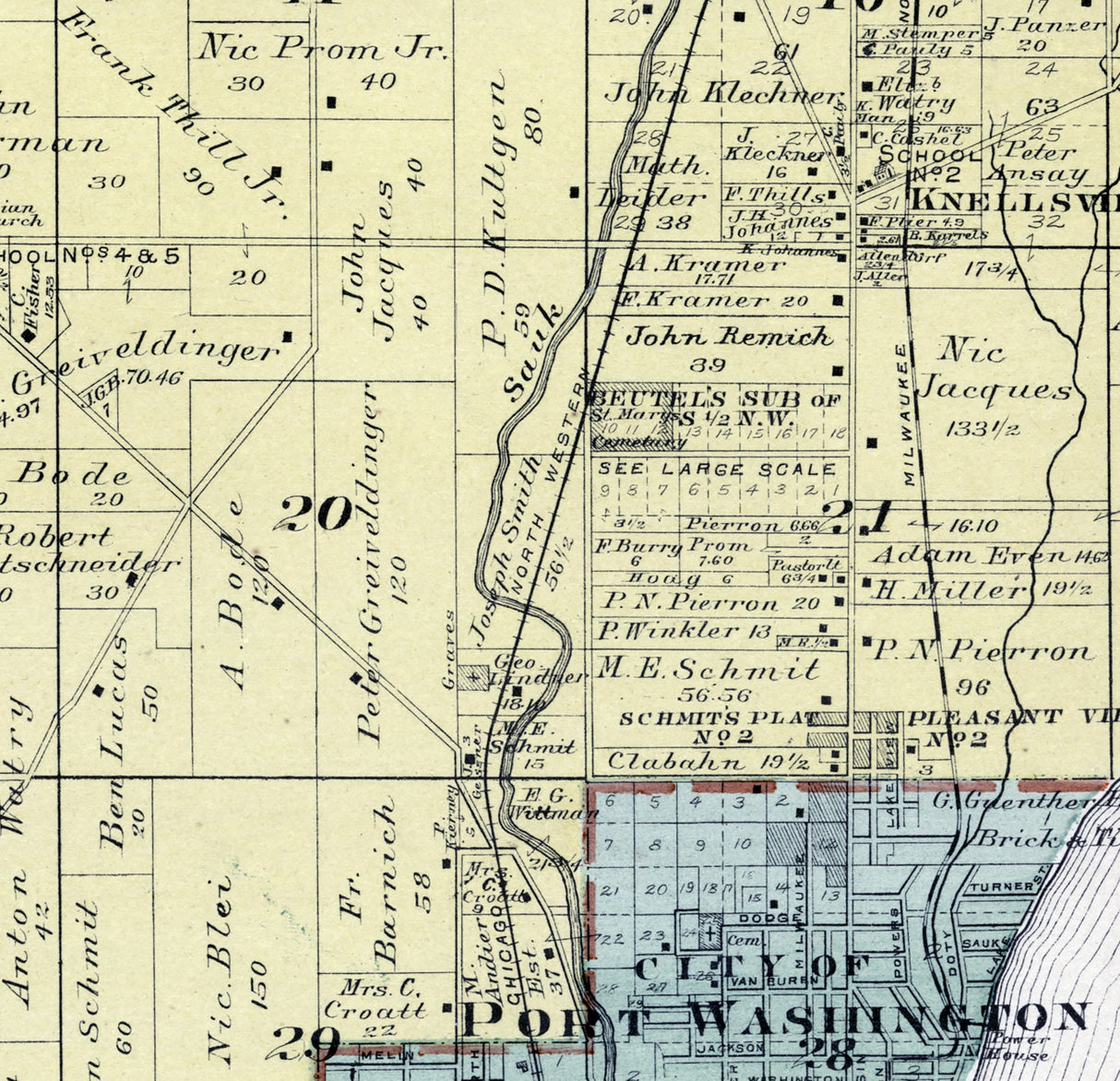 1915 Map of Port Washington Township Ozaukee County Wisconsin